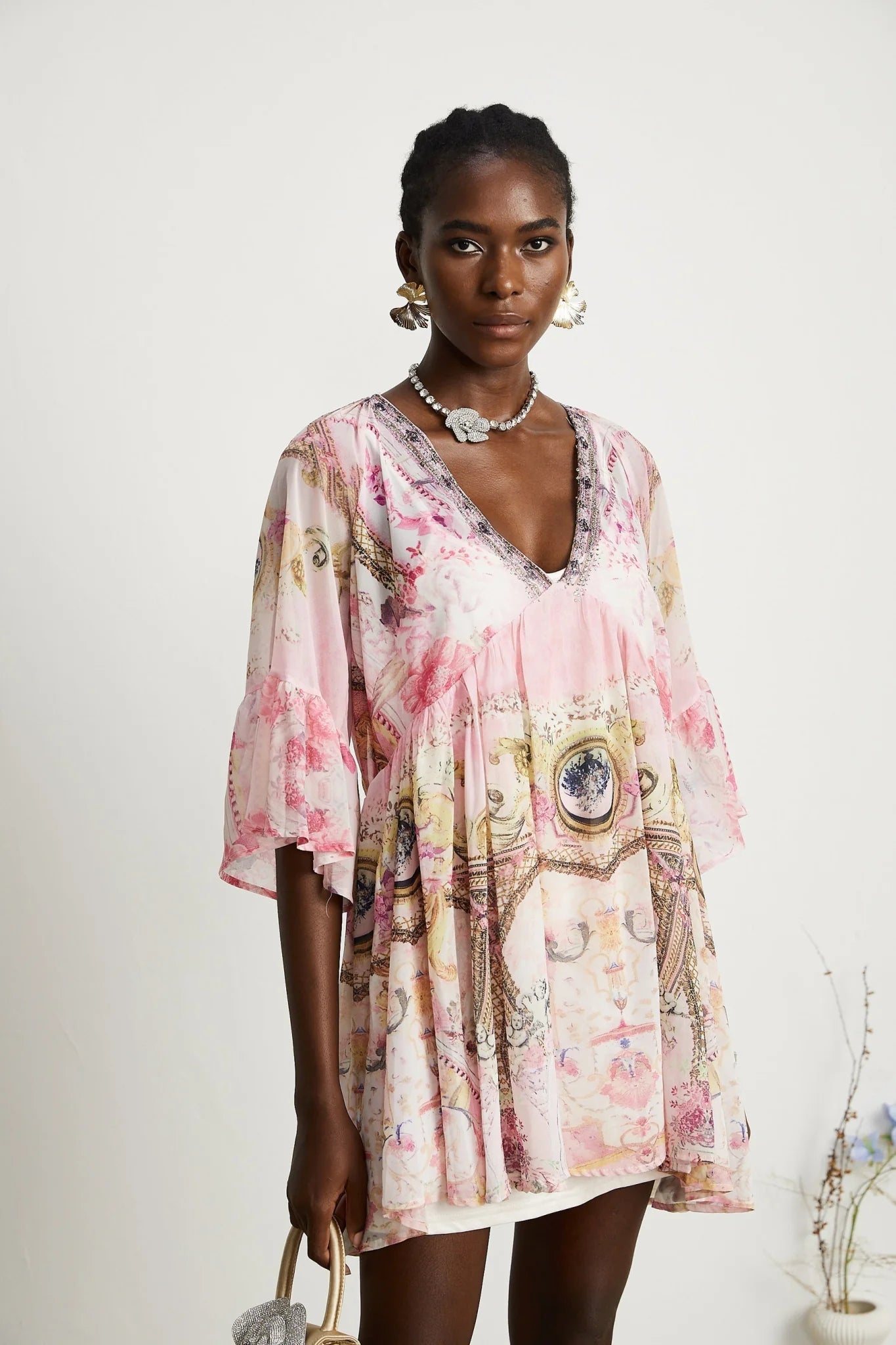 Zara Mini Dress Pink Crystal Embellished Pattern