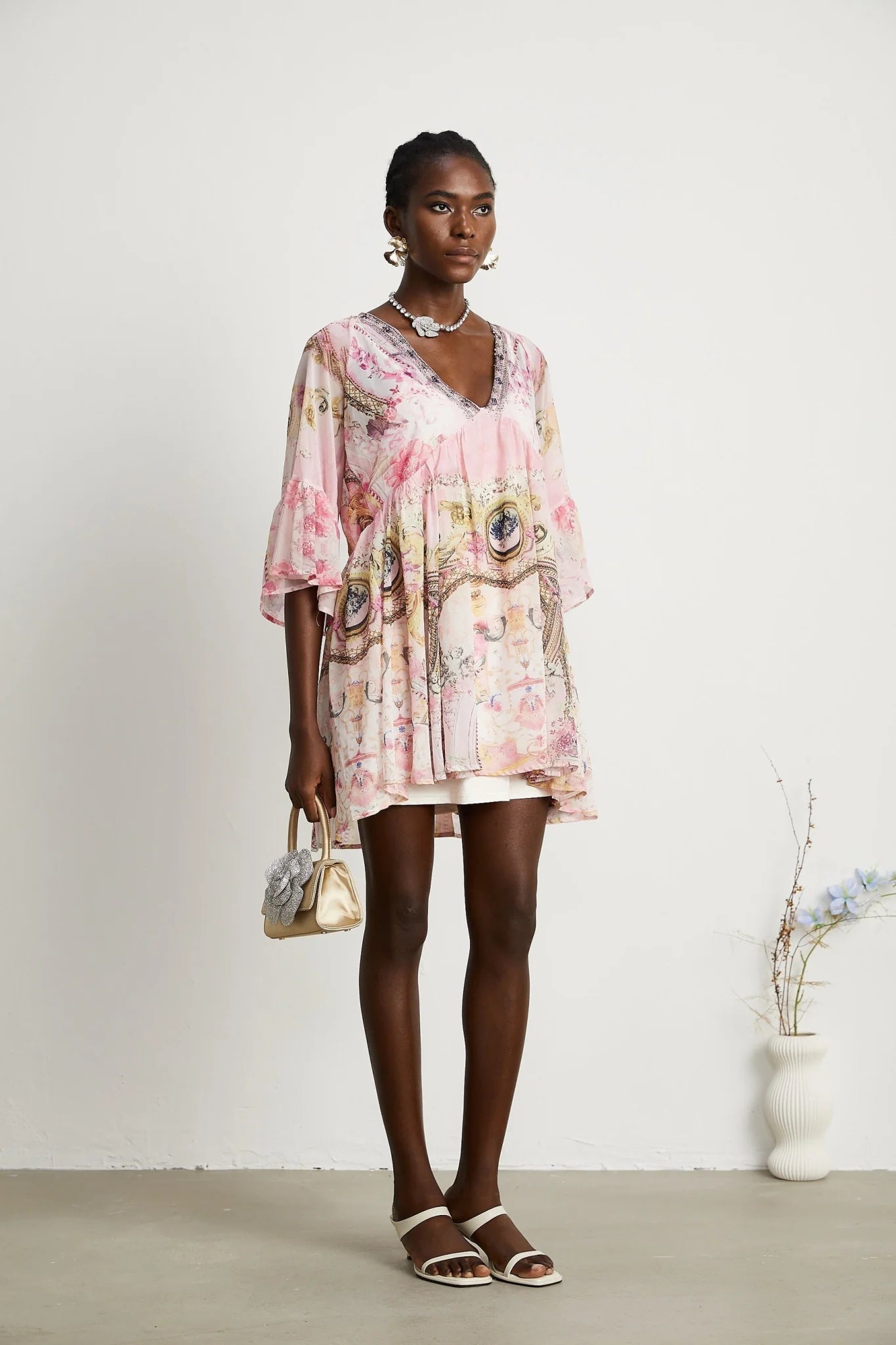 Zara Mini Dress Pink Crystal Embellished Pattern