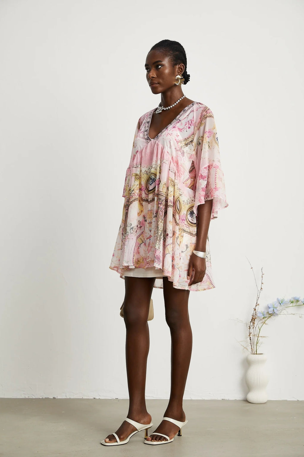 Zara Mini Dress Pink Crystal Embellished Pattern
