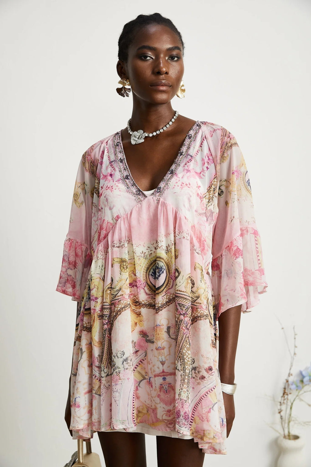 Zara Mini Dress Pink Crystal Embellished Pattern