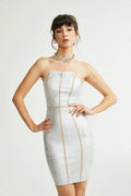 Zaria Mini Dress Silver Off the Shoulder Bandage