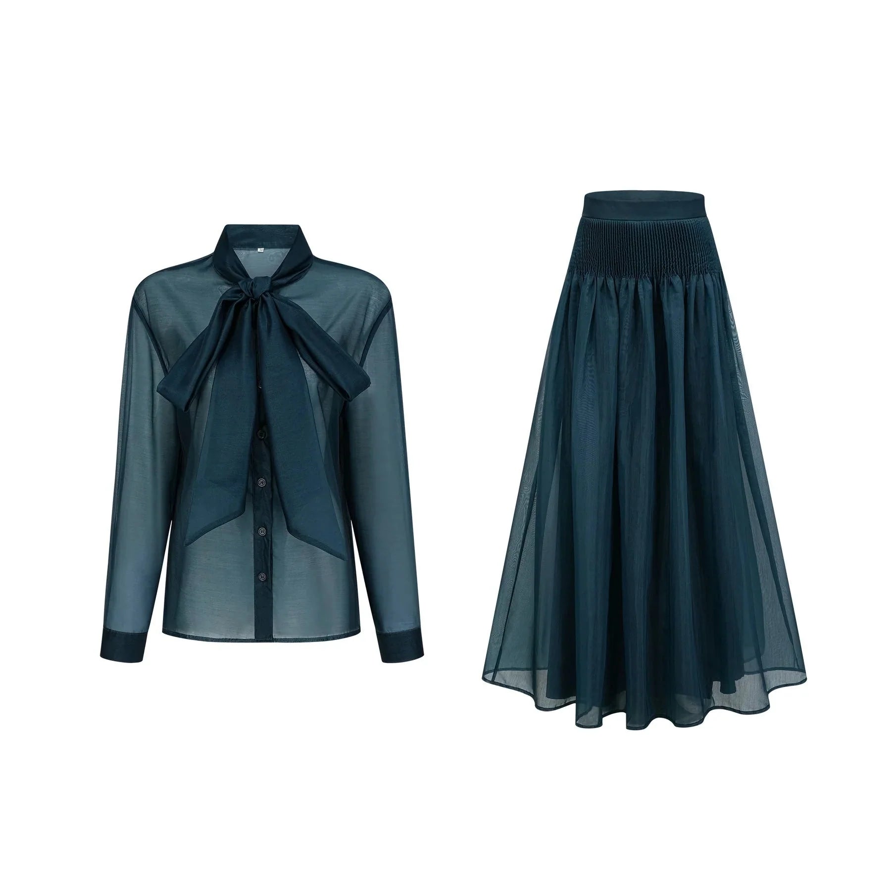 Zaria Shirt & Skirt Set Smocked Panelling Pleated Maxi - Length