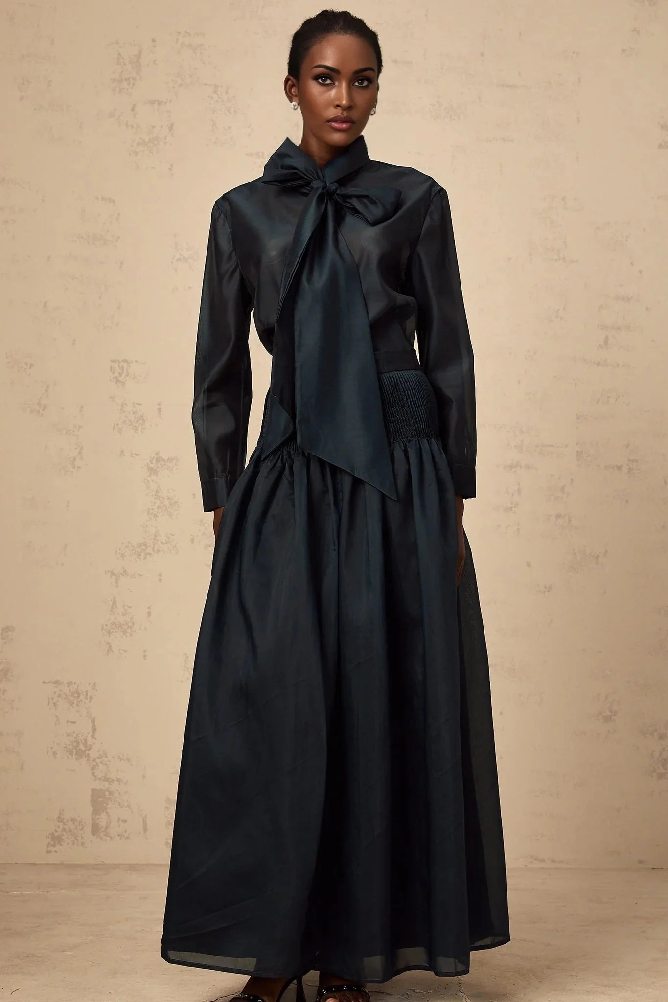 Zaria Shirt & Skirt Set Smocked Panelling Pleated Maxi - Length