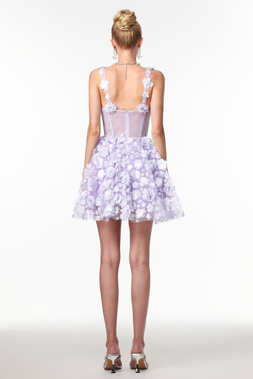 Zaylee Lilac Floral Embellished Mini Dress