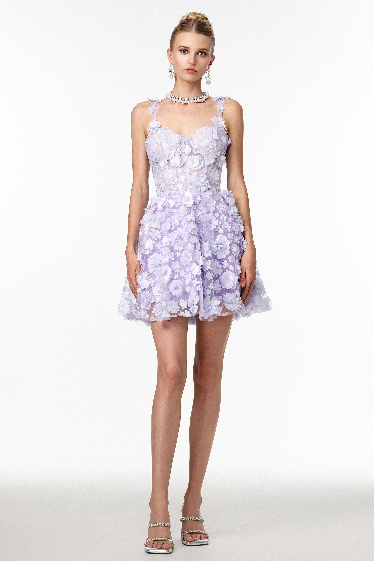 Zaylee Lilac Floral Embellished Mini Dress