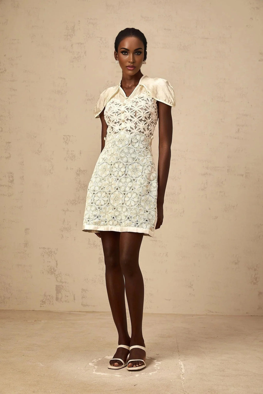 Zaylee Mini Dress White Organza Floral Embroidery Zip Fastening