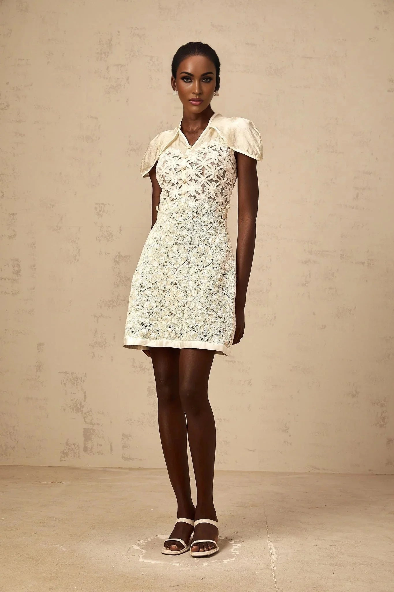 Zaylee Mini Dress White Organza Floral Embroidery Zip Fastening