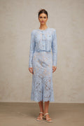 Zaylee Skirt & Top Set Blue Floral Lace Crystal Embellished