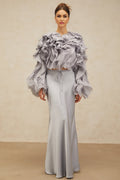 Zelda Blouse & Skirt Haze Blue Ruffled Bowknot Set