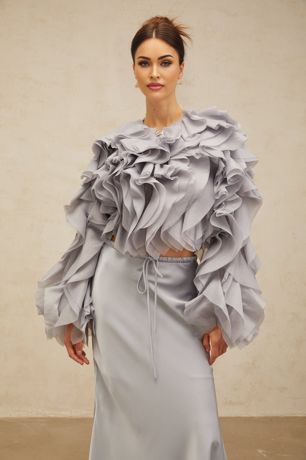 Zelda Blouse & Skirt Haze Blue Ruffled Bowknot Set