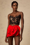 Zelmira Cropped Top Black Floral Lace Bustier & Corset Style
