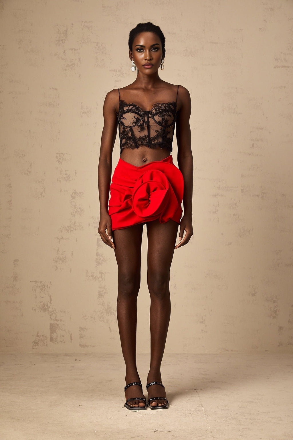 Zelmira Cropped Top Black Floral Lace Bustier & Corset Style