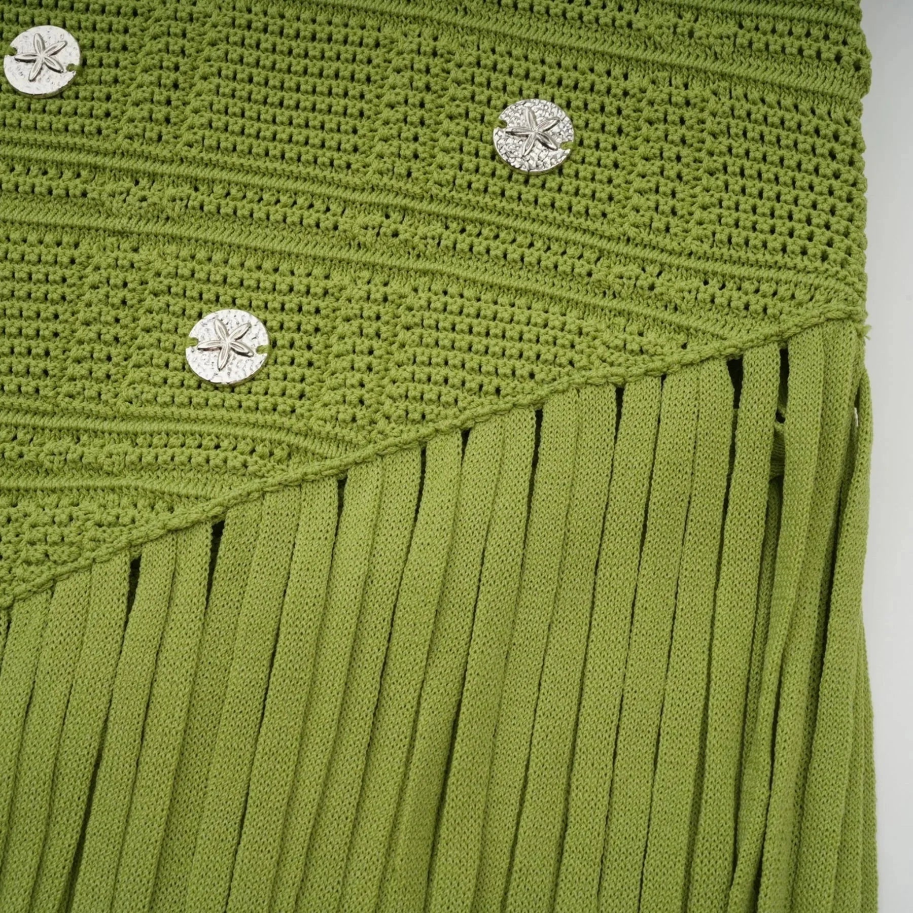 Zelmira Top & Skirt Set Green Embellished Knit Cropped Fringed Calf - Length