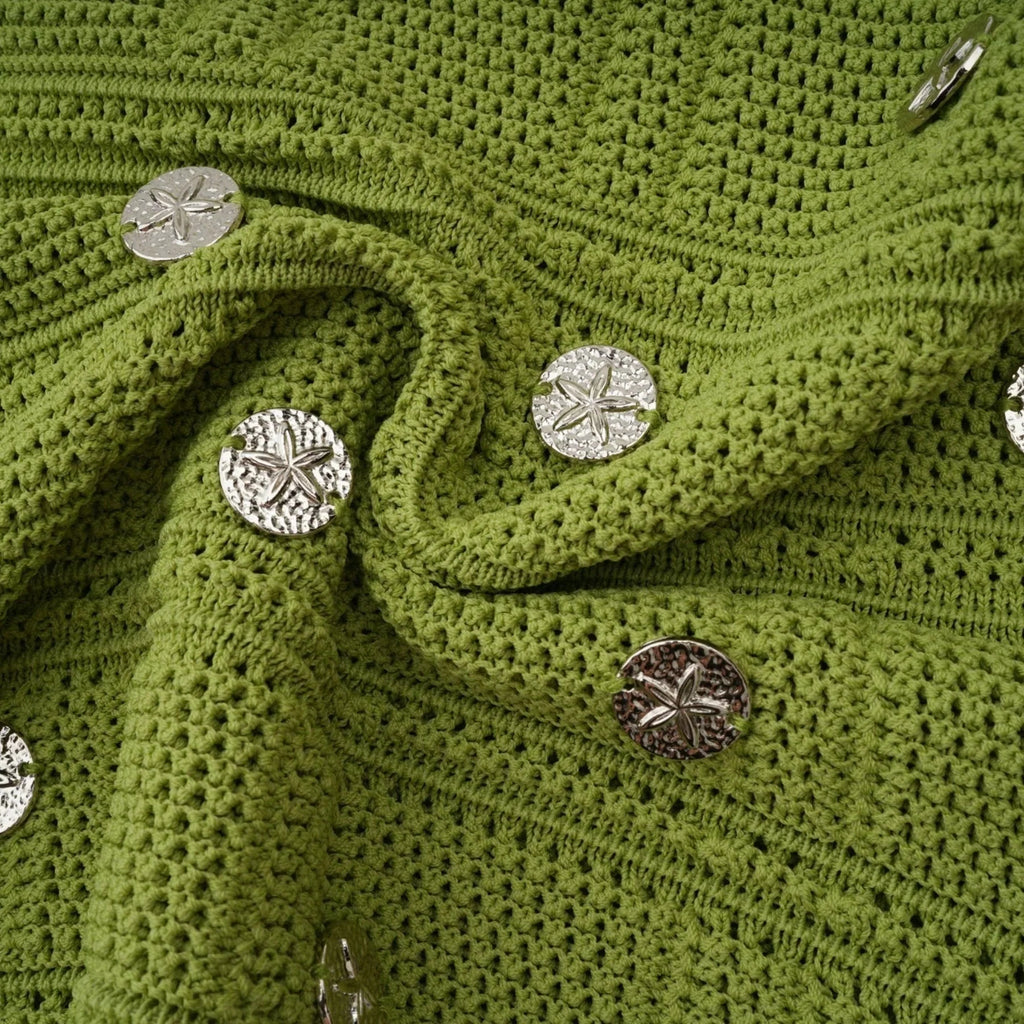 Zelmira Top & Skirt Set Green Embellished Knit Cropped Fringed Calf - Length