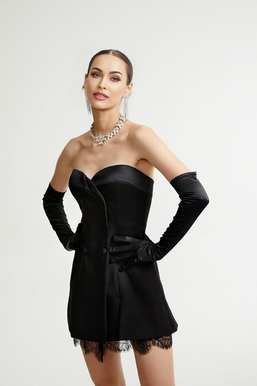 Zephyra Black Bustier Lace Trim Mini Dress