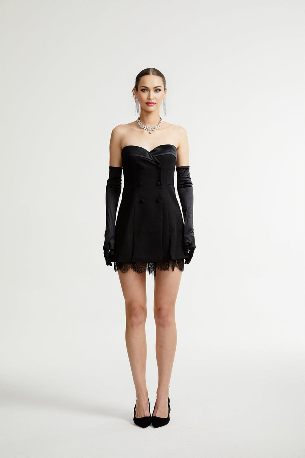 Zephyra Black Bustier Lace Trim Mini Dress
