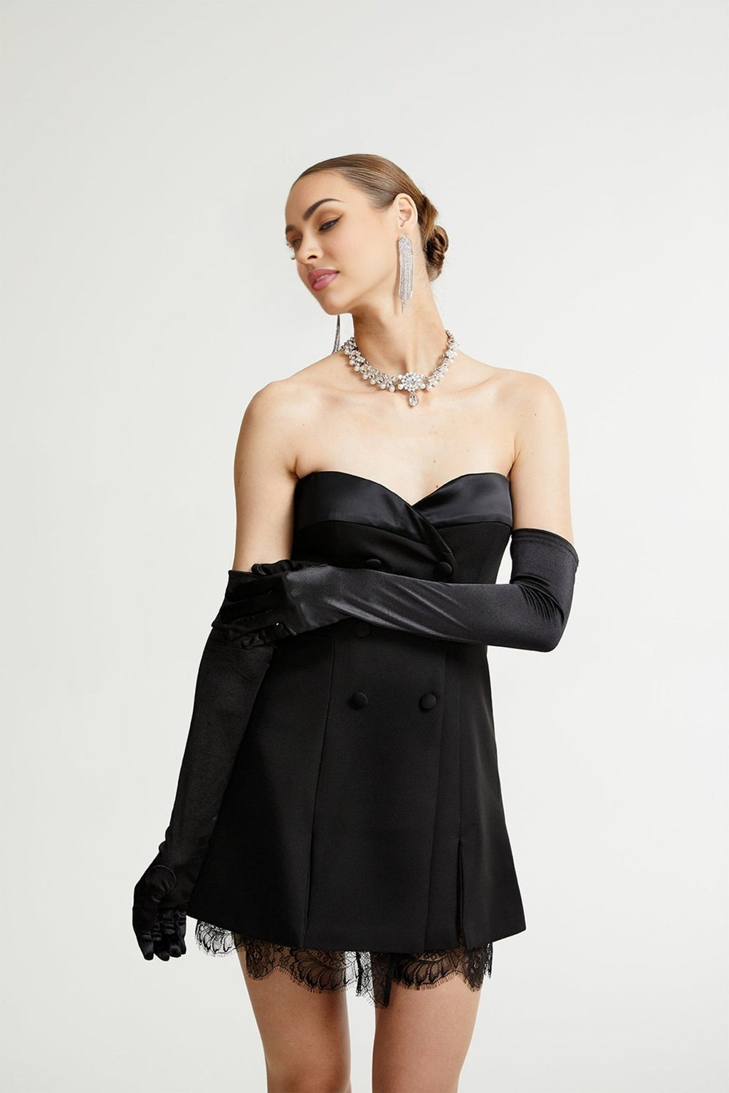 Zephyra Black Bustier Lace Trim Mini Dress