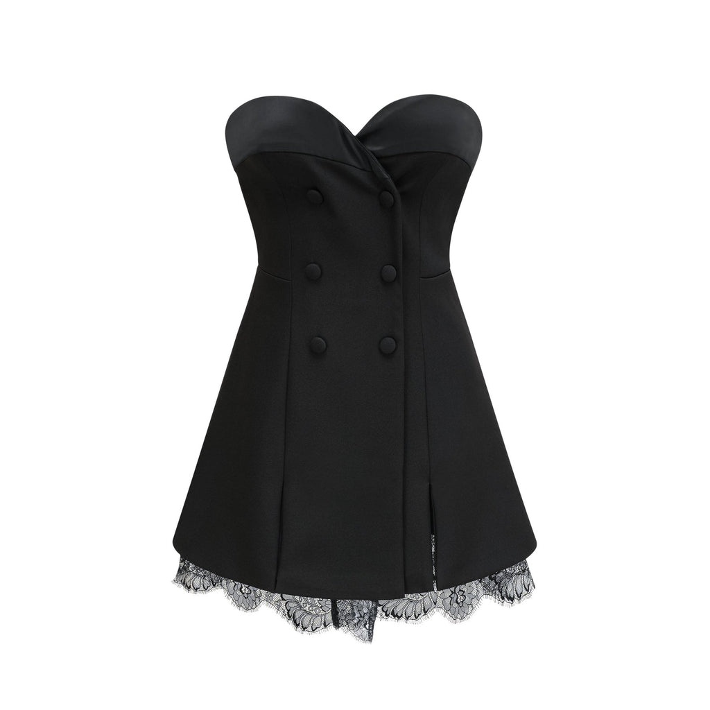 Zephyra Black Bustier Lace Trim Mini Dress