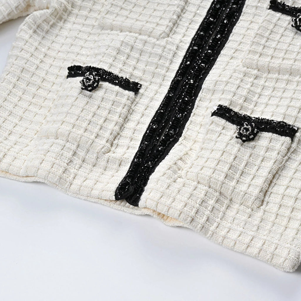 Zita Jacket & Skirt White Waffle Knit Set