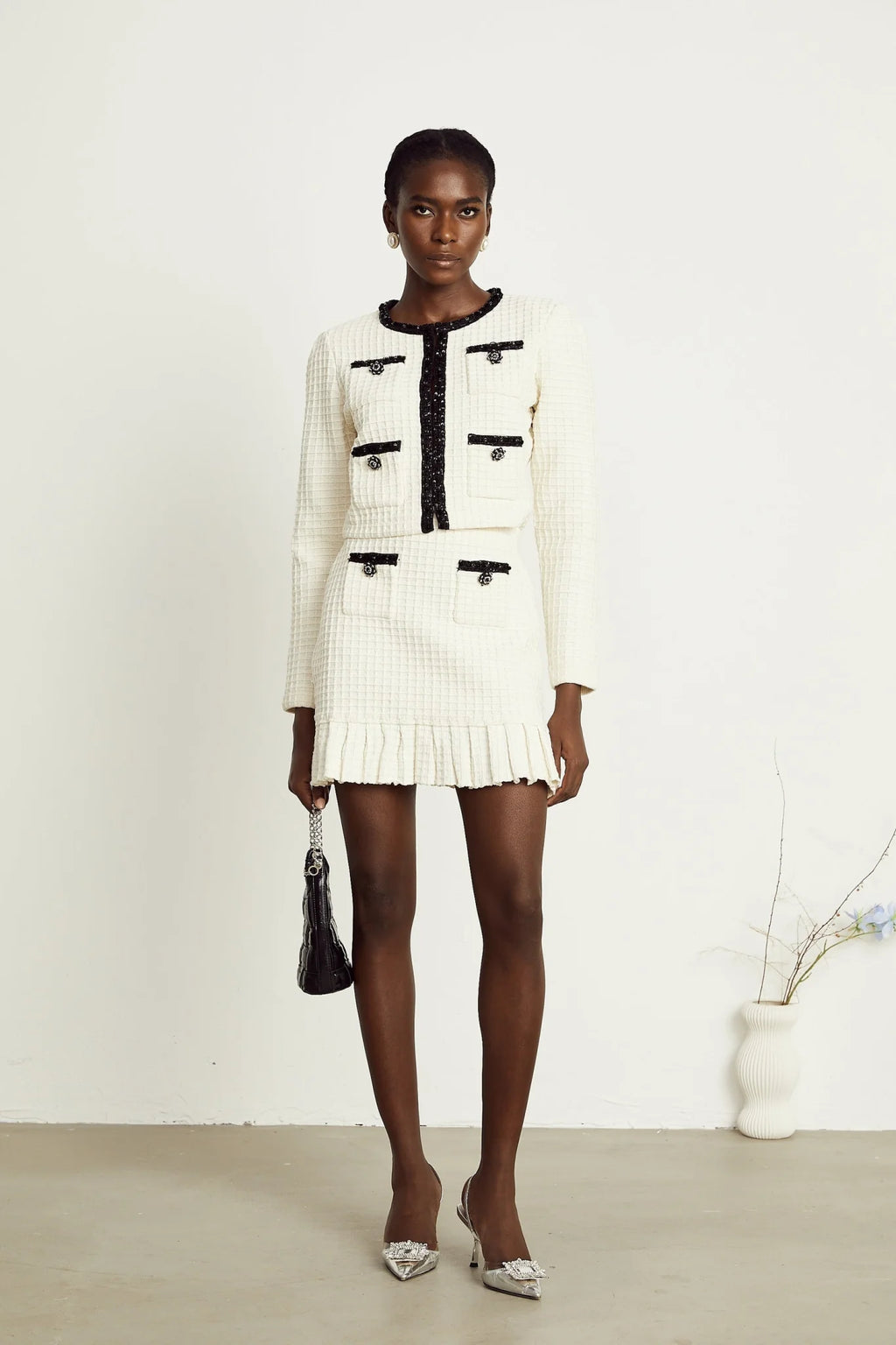 Zita Jacket & Skirt White Waffle Knit Set