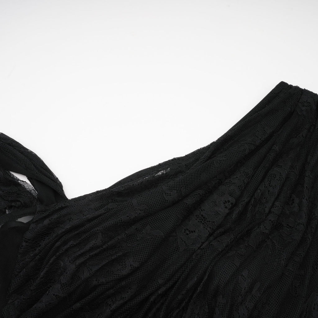 Zita Maxi Dress - Classic Blac - One - Shoulder Asymmetric Design with Lace Detailing