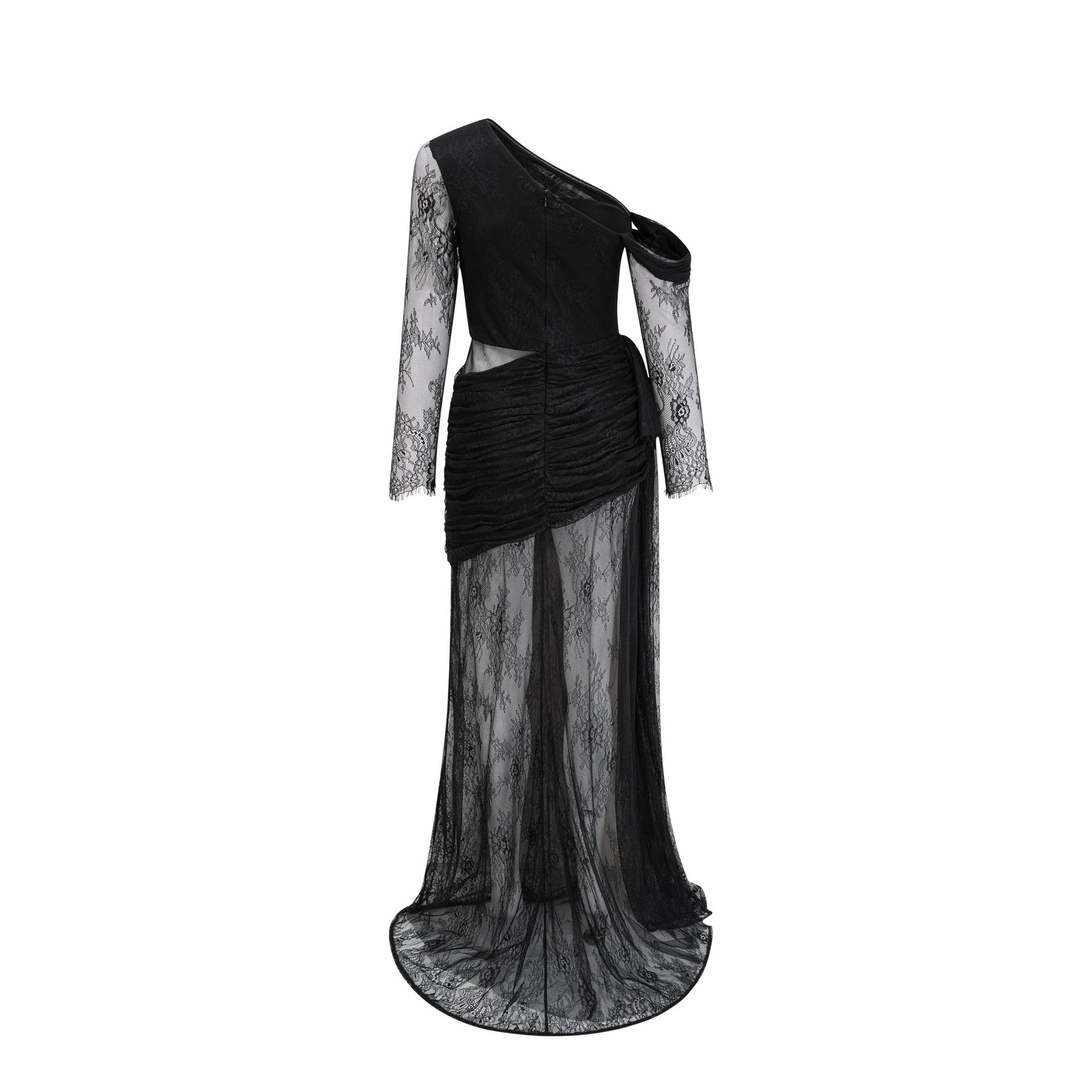 Zita Maxi Dress - Classic Blac - One - Shoulder Asymmetric Design with Lace Detailing
