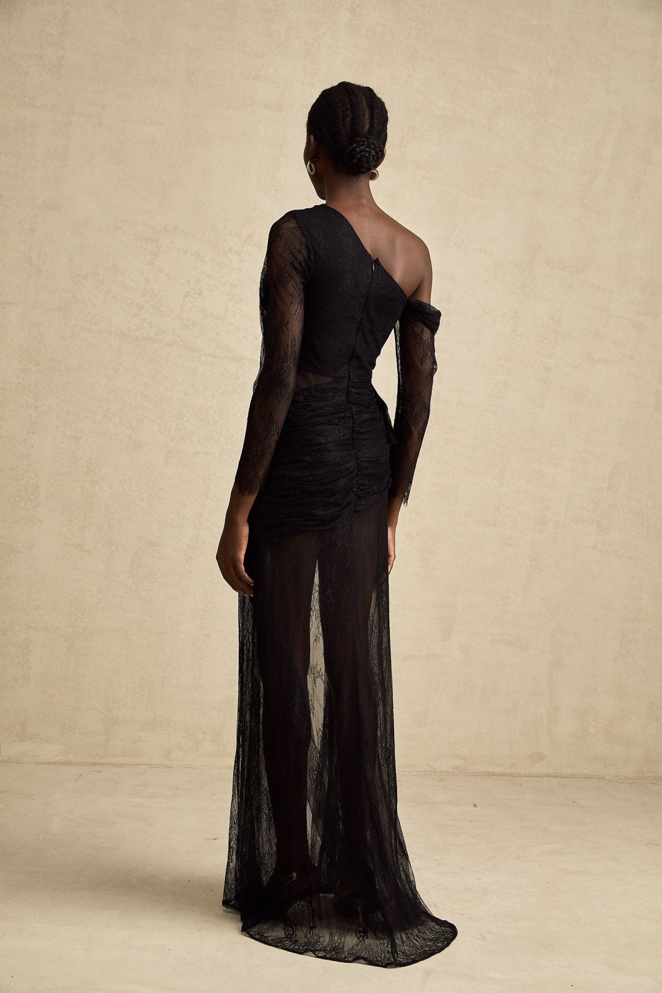Zita Black Maxi Dress | One-Shoulder, Lace Detailing | Shop Now!  Boonie  Bloom