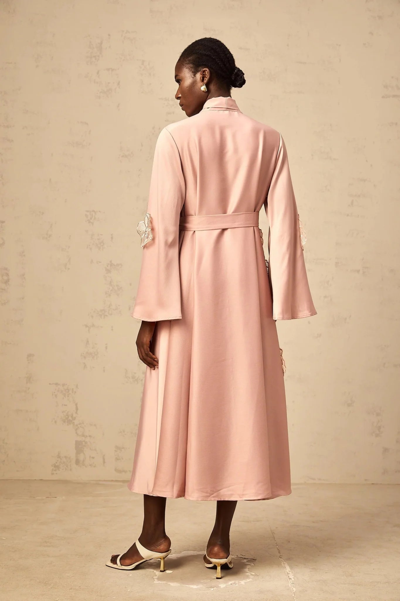 Zita Midi Dress Pink Floral Appliqu Embellished & Flared