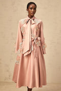 Zita Midi Dress Pink Floral Appliqu Embellished & Flared
