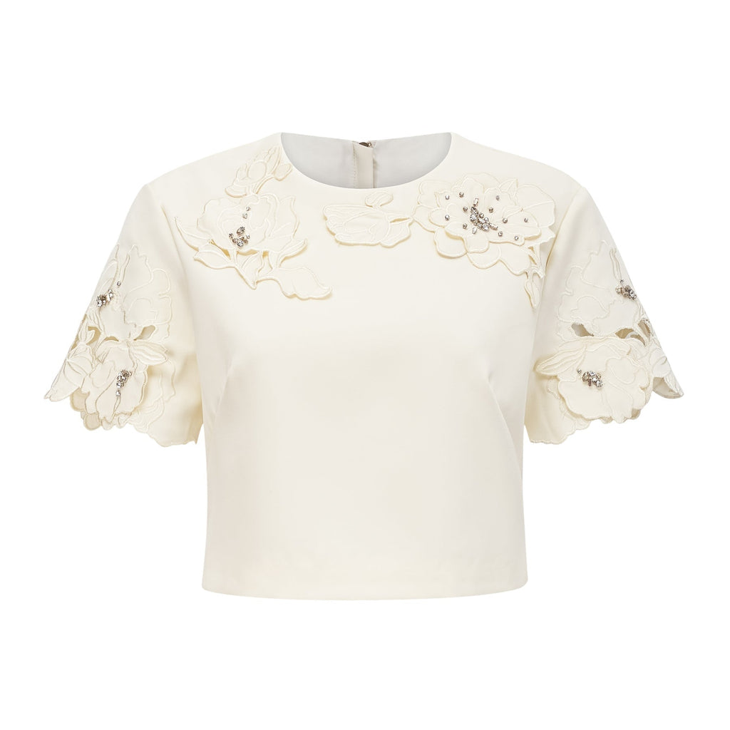 Zita Neutrals Skirt & Top Set 3D Petal Crystal Embellishment