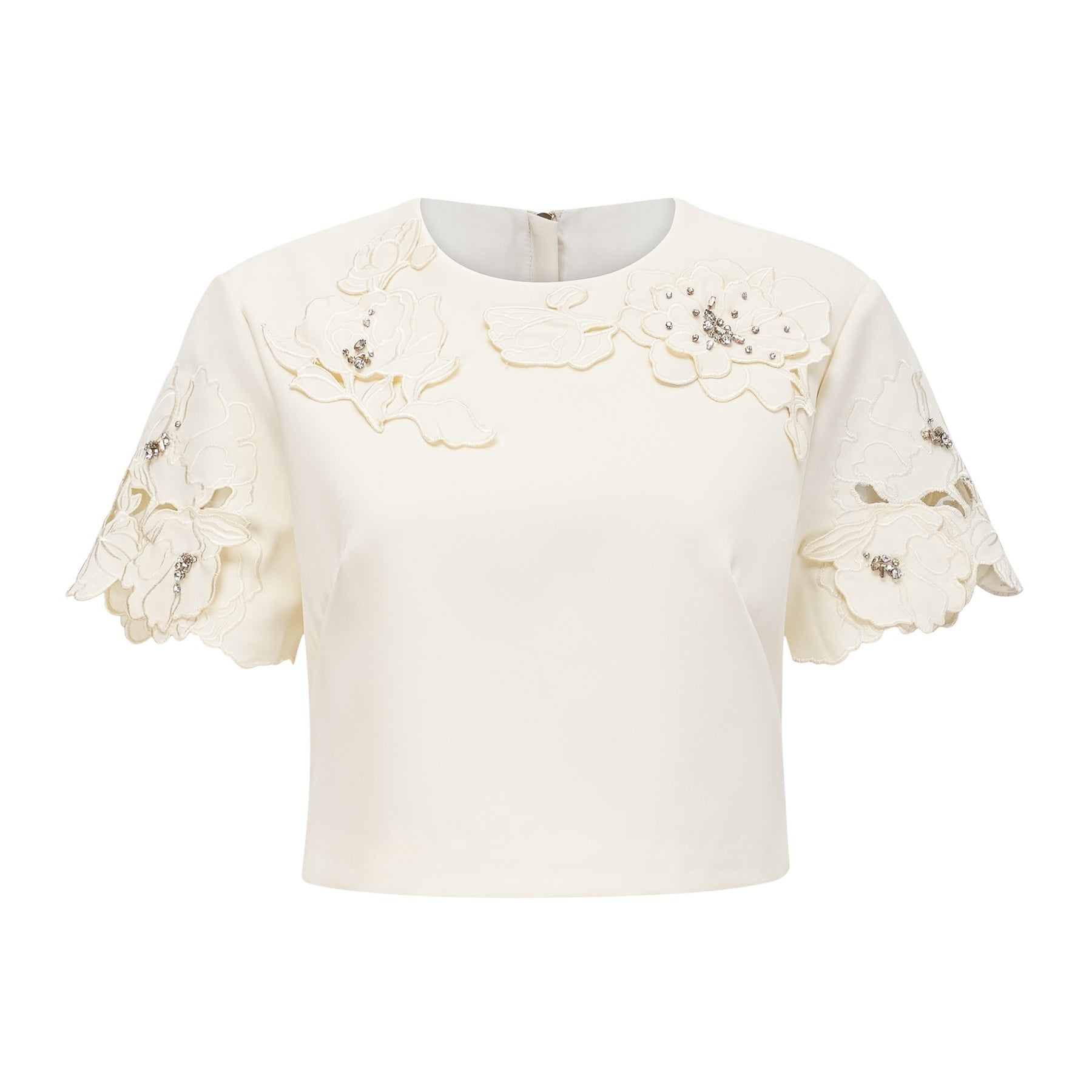 Zita Neutrals Skirt & Top Set 3D Petal Crystal Embellishment