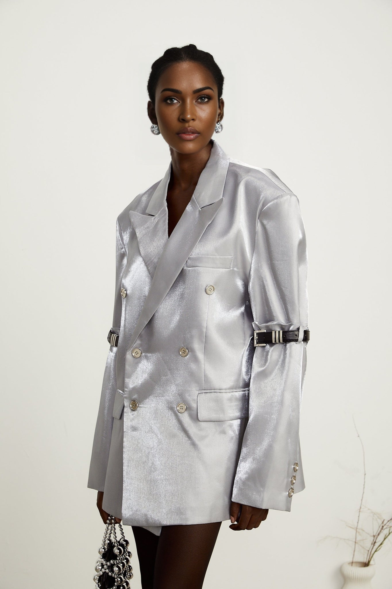 Zoe Blazer Zoe Metallic Grey Arm Belted Blazer