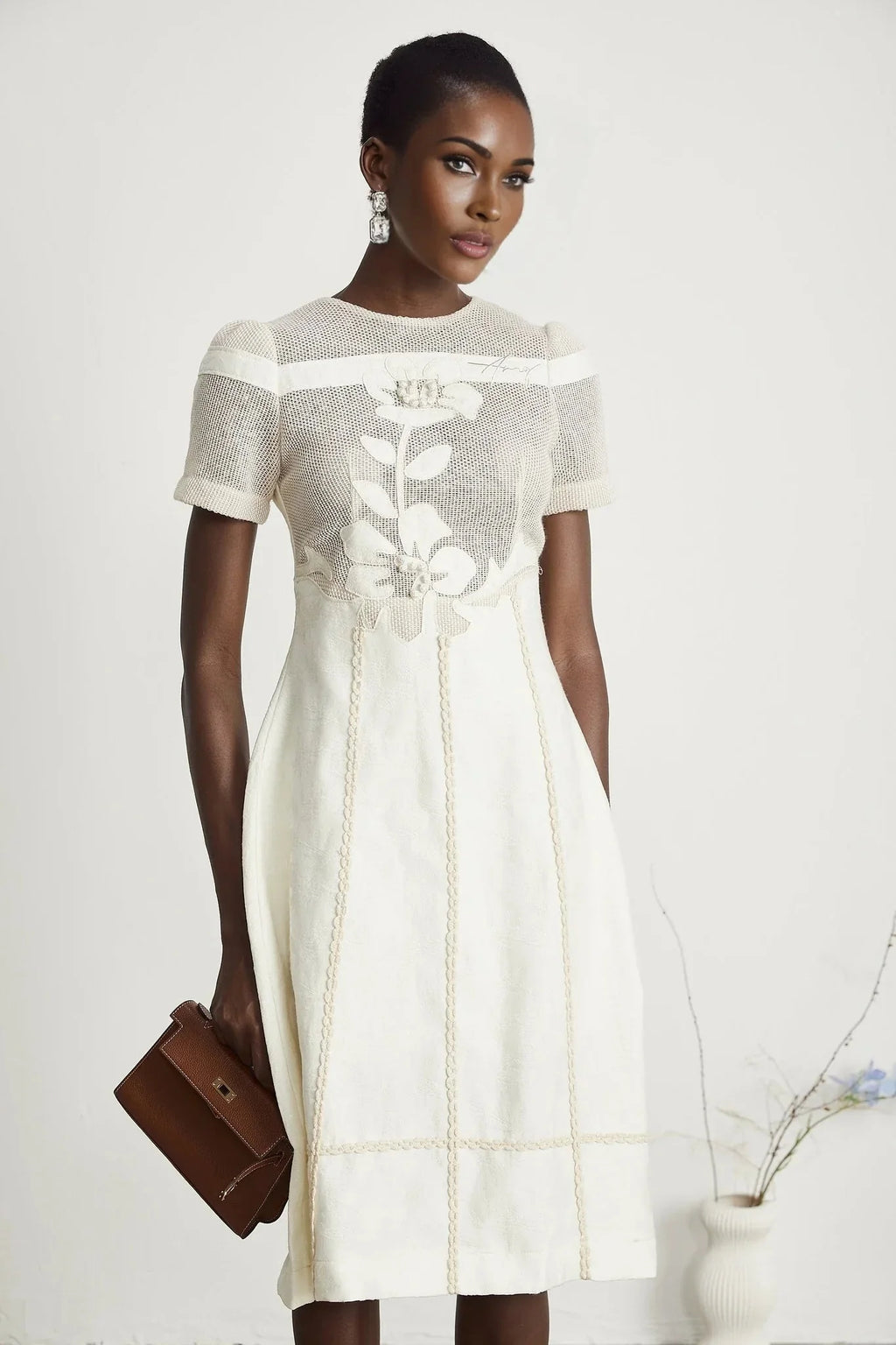 Zoe Floral Embroidery A - Line Midi Dress