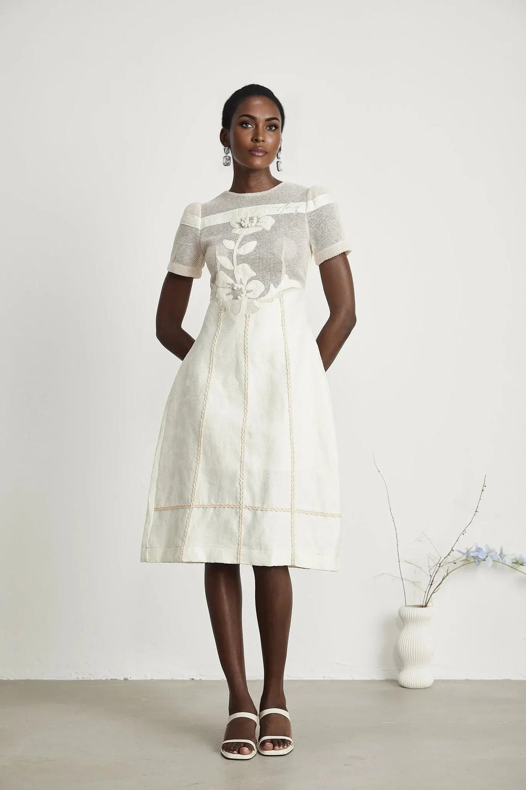 Zoe Floral Embroidery A - Line Midi Dress