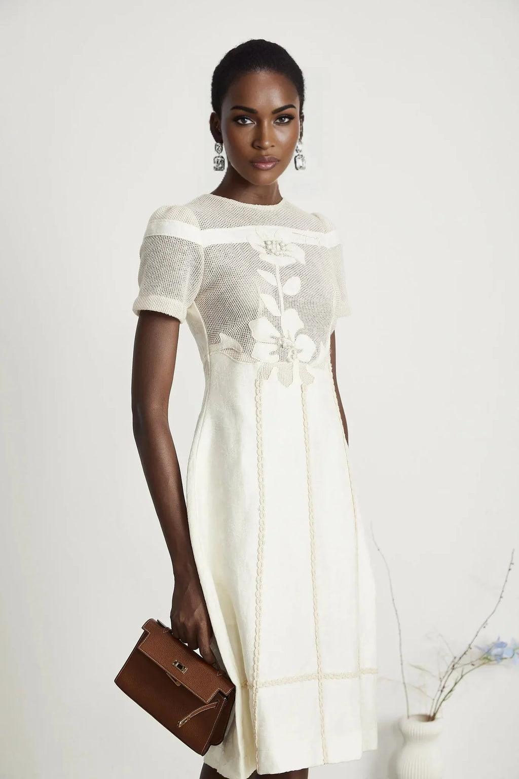 Zoe Floral Embroidery A - Line Midi Dress