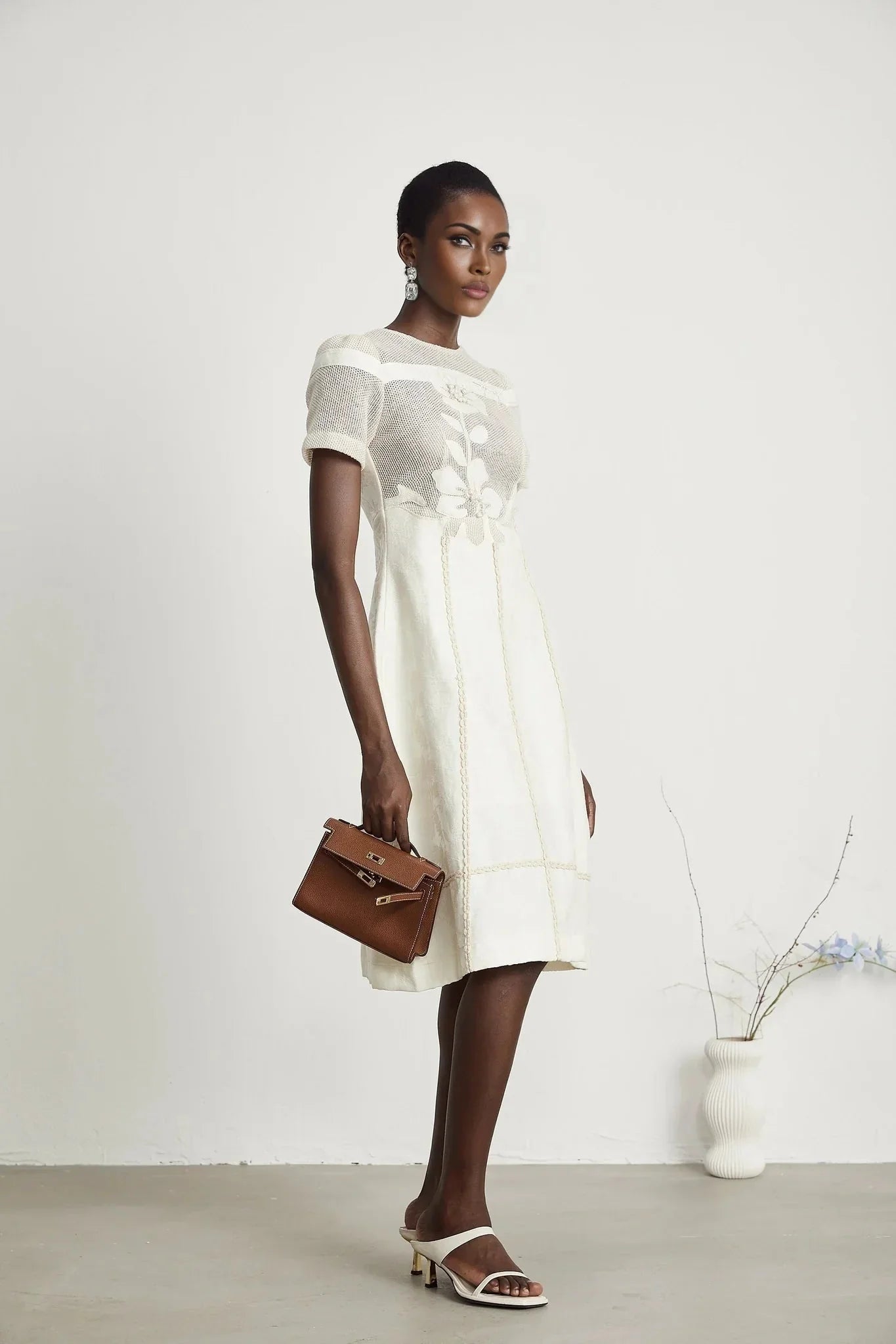 Zoe Floral Embroidery A - Line Midi Dress