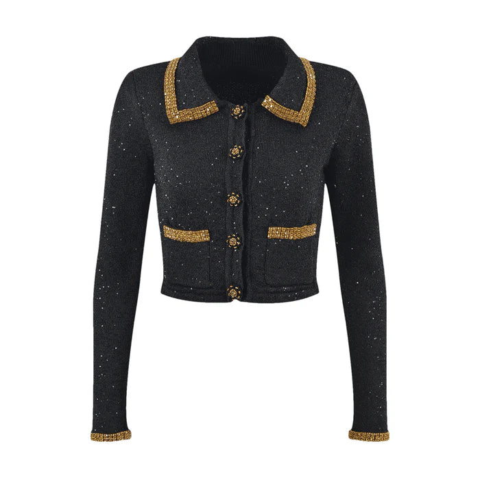 Zoe Jacket & Skirt Black Sequin Matching Set