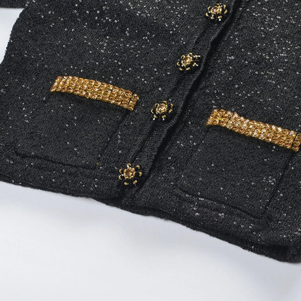 Zoe Jacket & Skirt Black Sequin Matching Set