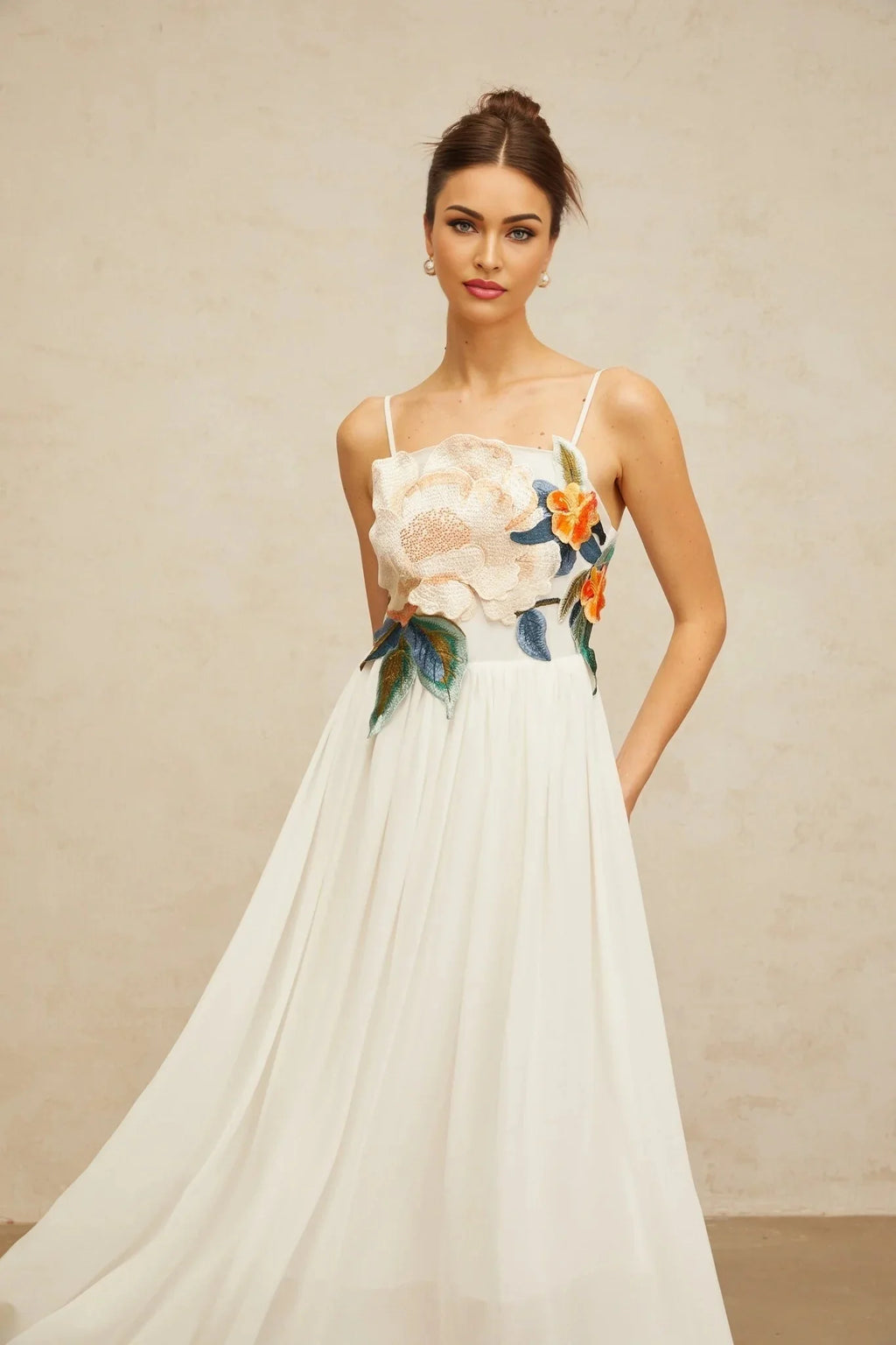 Zoey Maxi Dress Floral Embroidered White & Multicolor