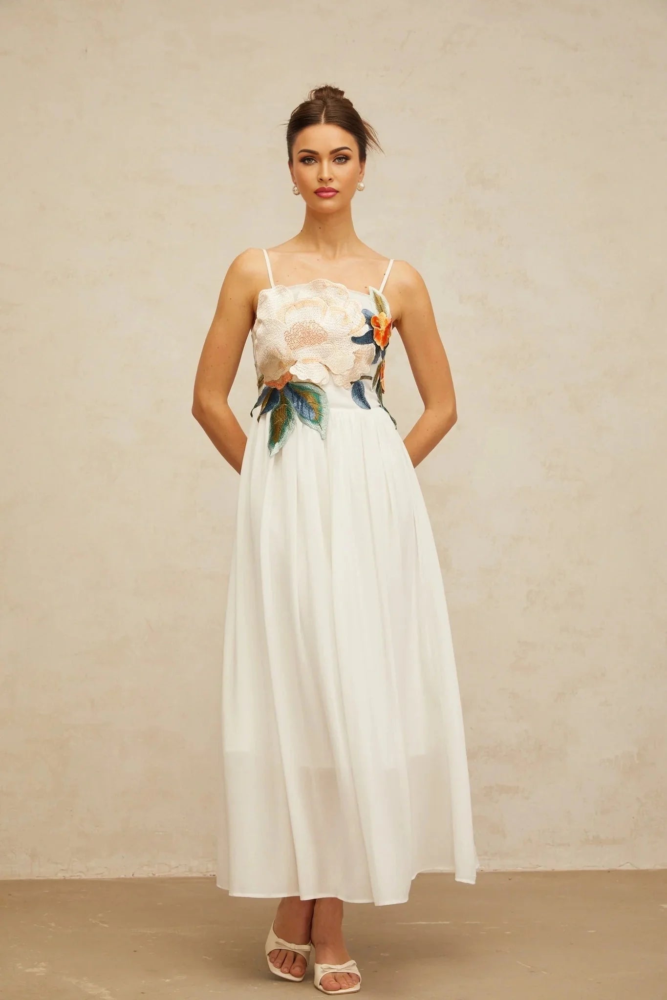 Zoey Maxi Dress Floral Embroidered White & Multicolor