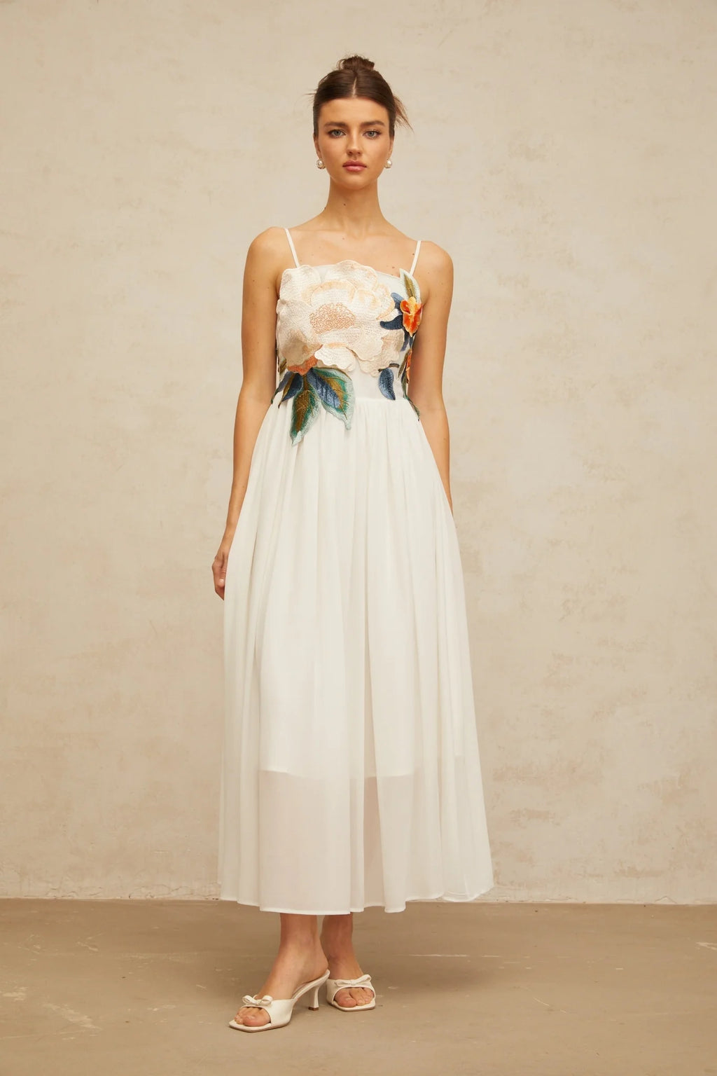 Zoey Maxi Dress Floral Embroidered White & Multicolor