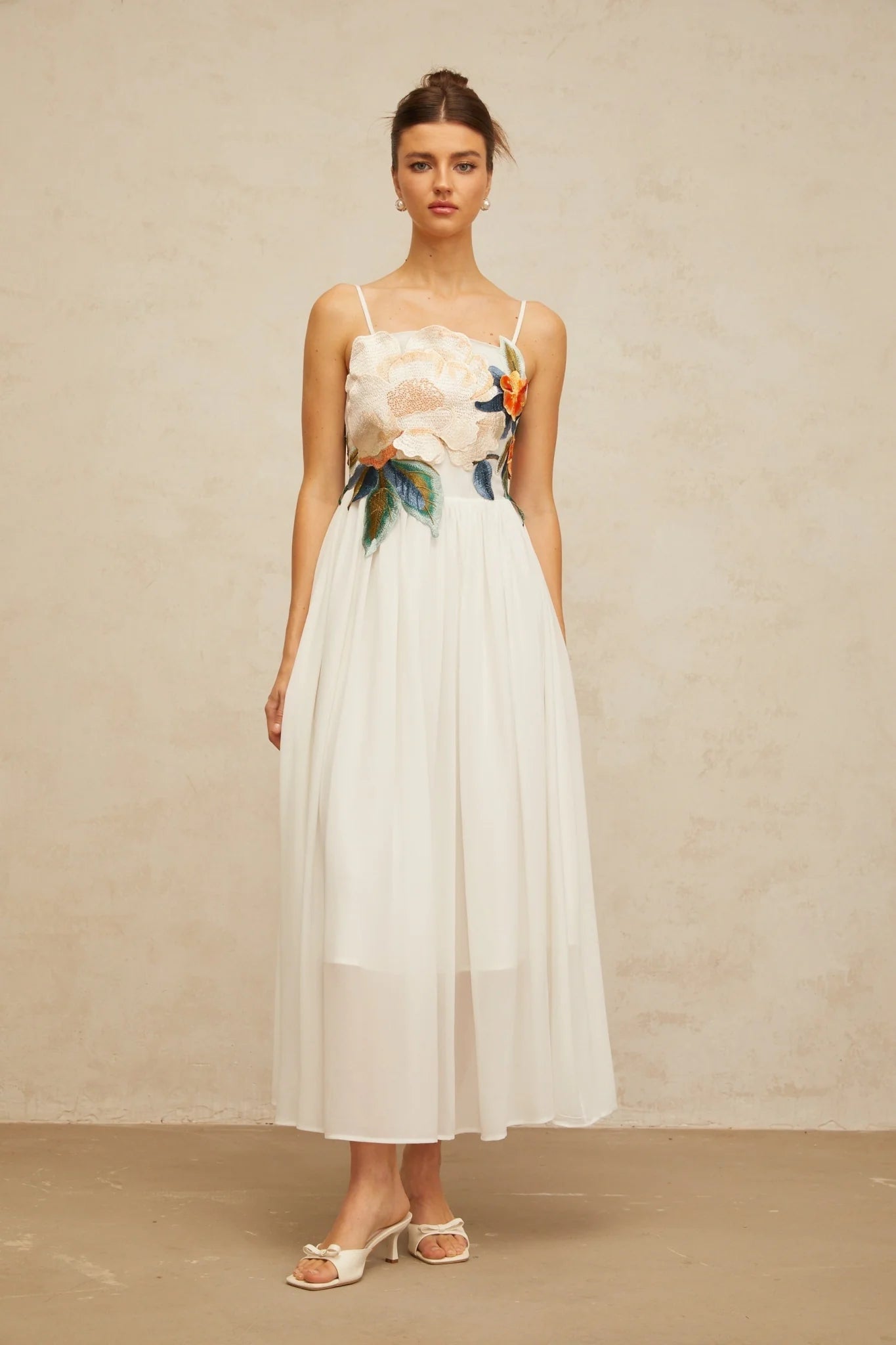 Zoey Maxi Dress Floral Embroidered White & Multicolor