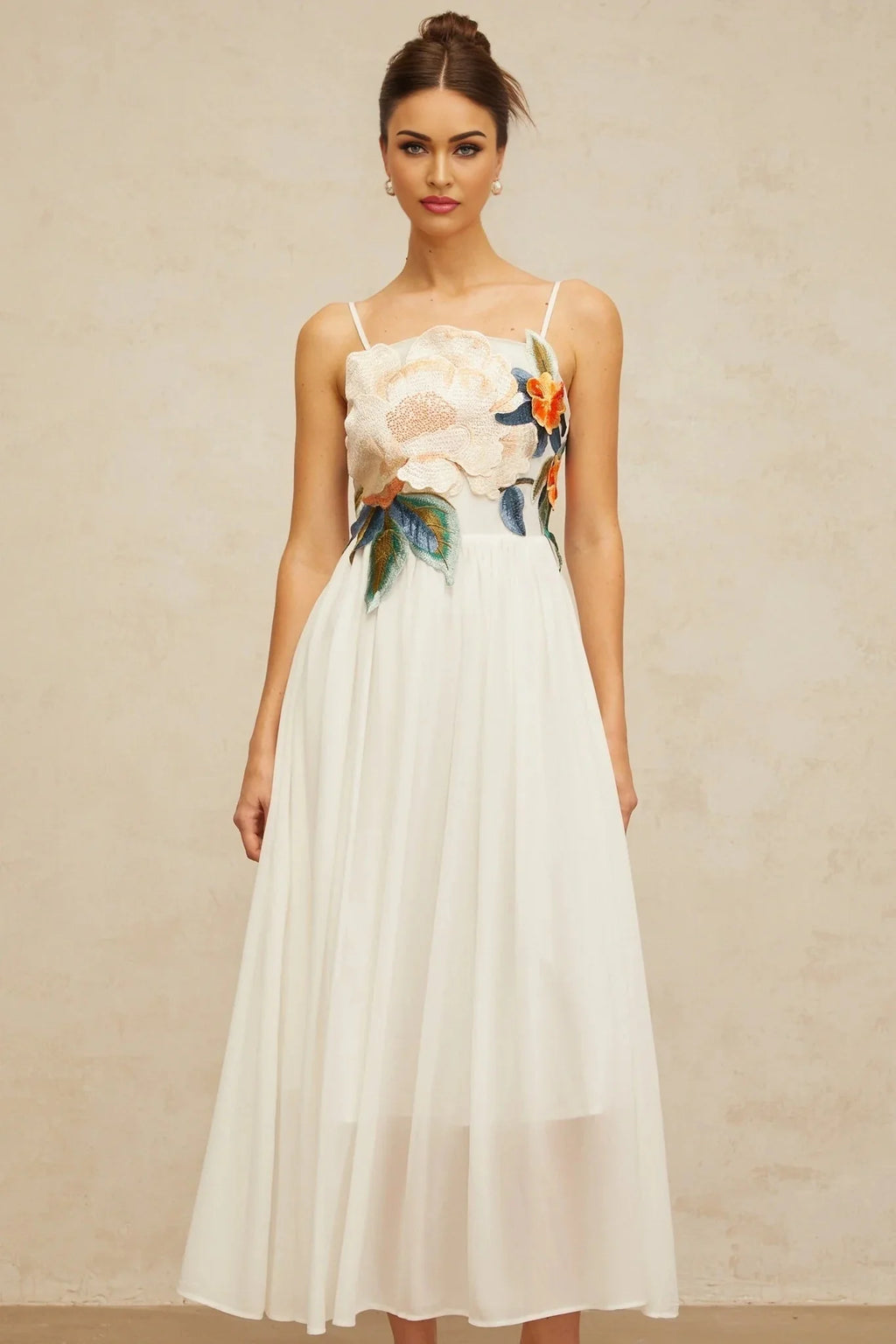 Zoey Maxi Dress Floral Embroidered White & Multicolor