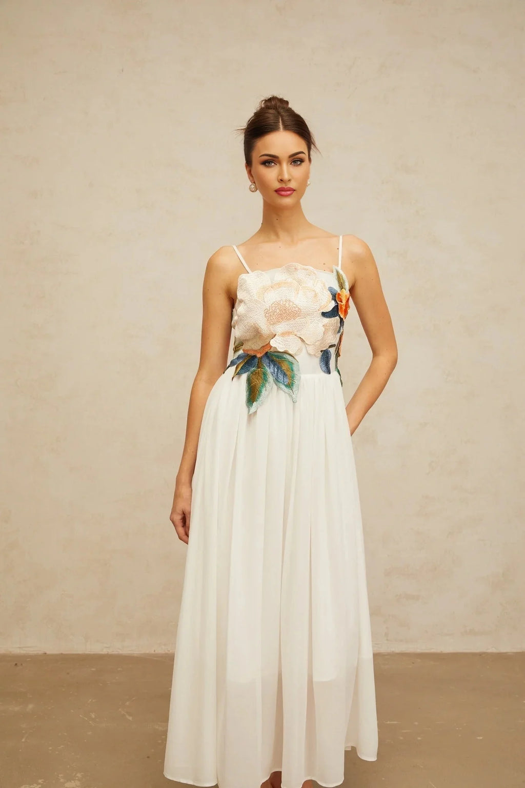Zoey Maxi Dress Floral Embroidered White & Multicolor