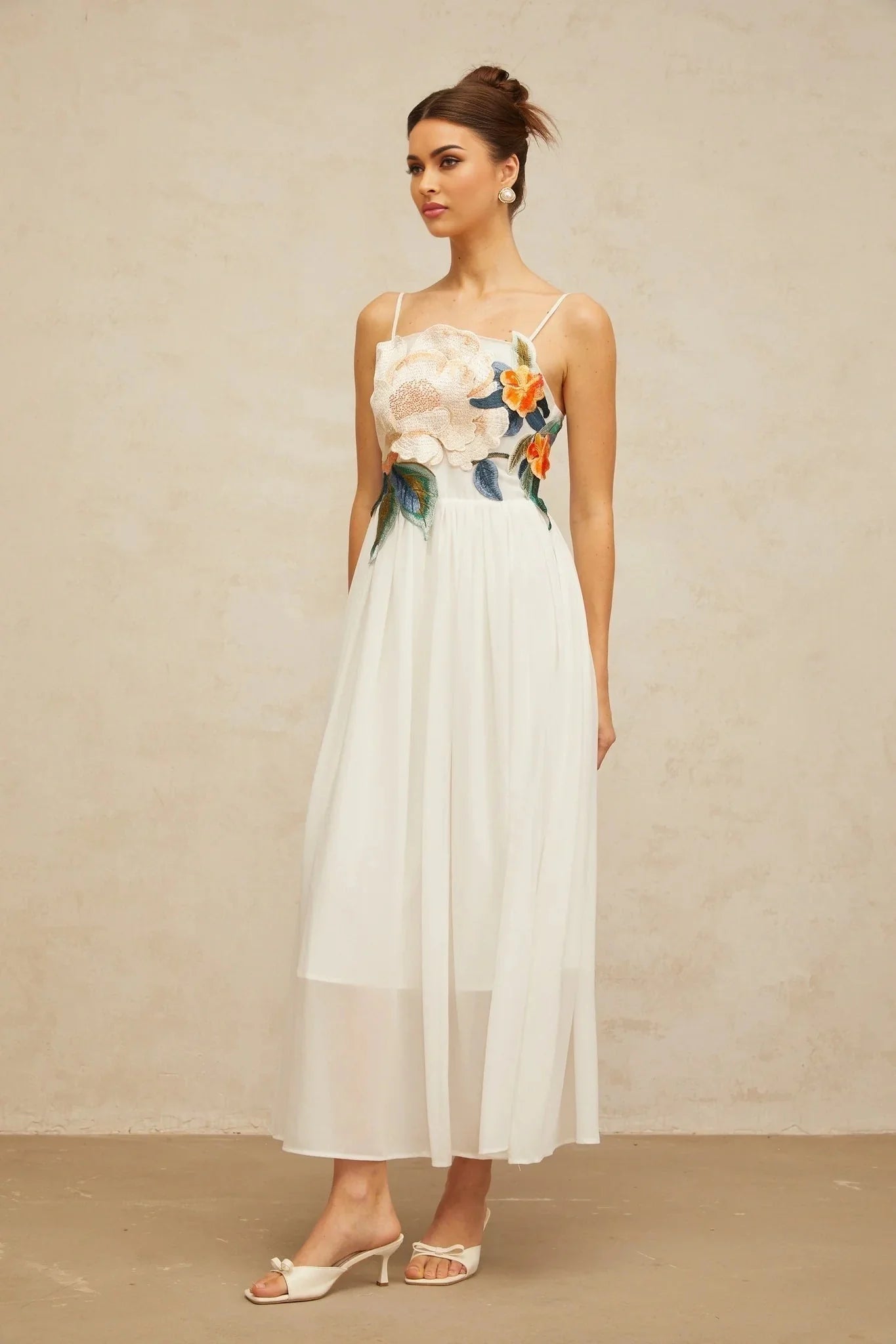 Zoey Maxi Dress Floral Embroidered White & Multicolor