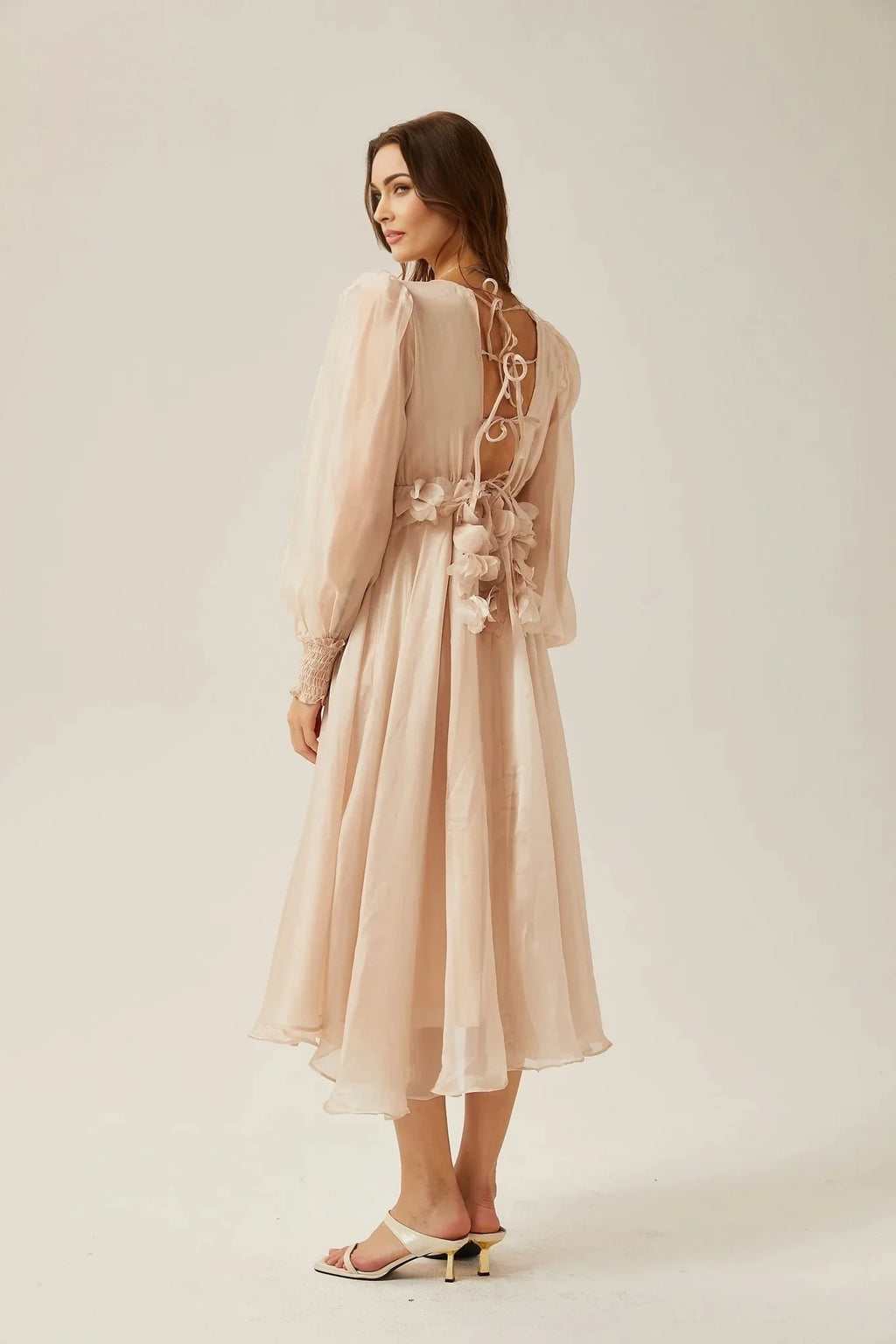 Zoey Midi Dress with Faux - Floral Embellishment