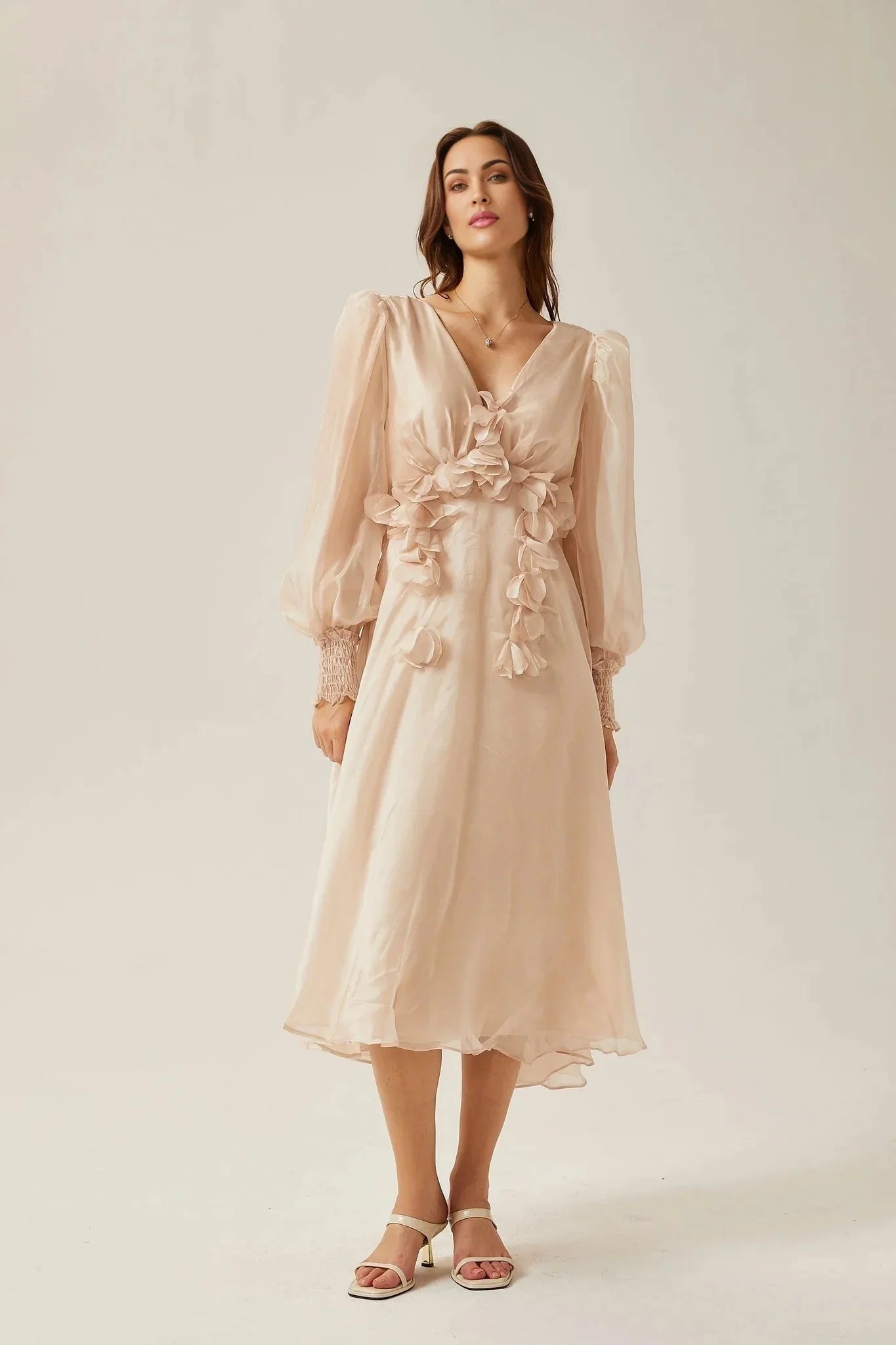 Zoey Midi Dress with Faux - Floral Embellishment