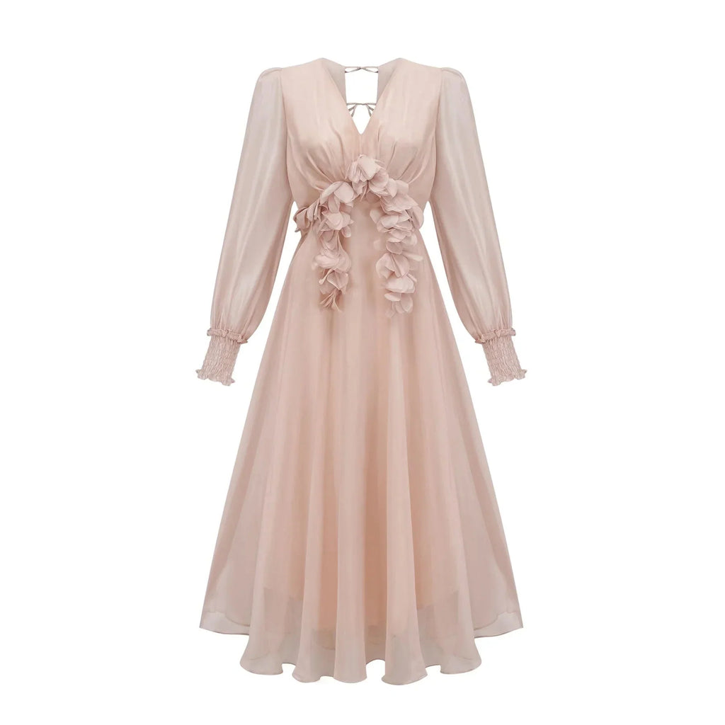Zoey Midi Dress with Faux - Floral Embellishment
