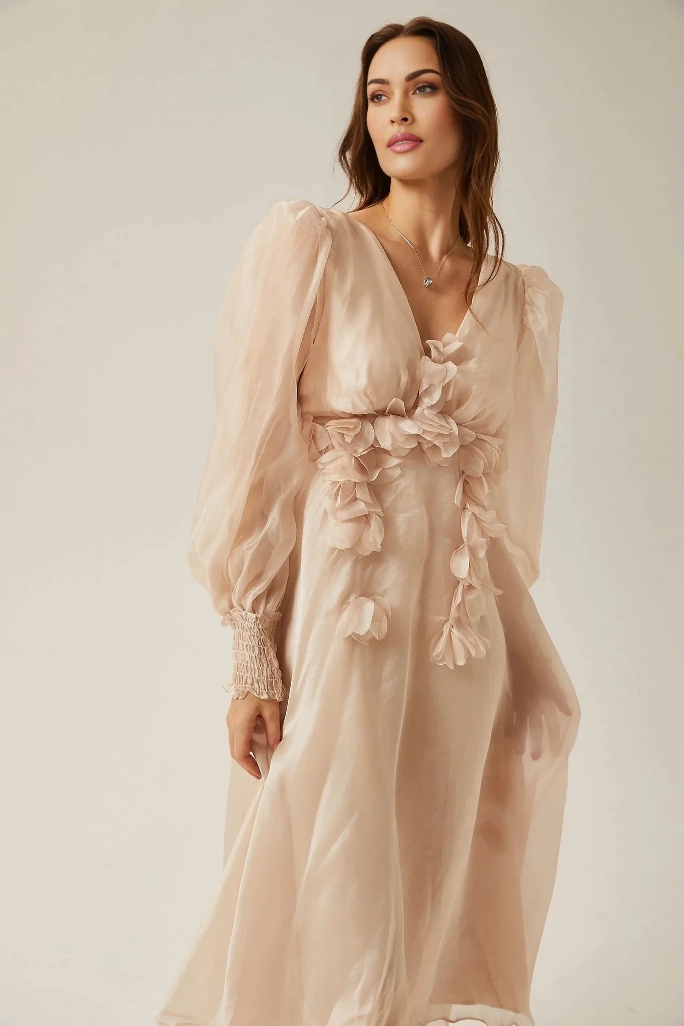 Zoey Midi Dress with Faux - Floral Embellishment