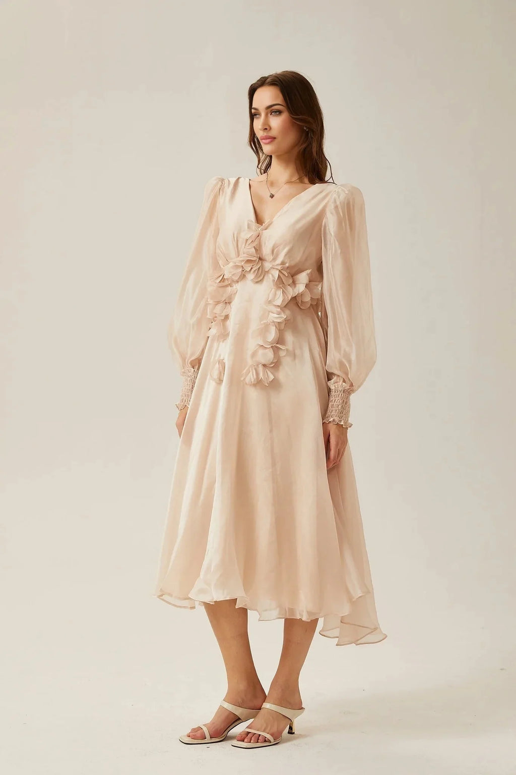 Zoey Midi Dress with Faux - Floral Embellishment